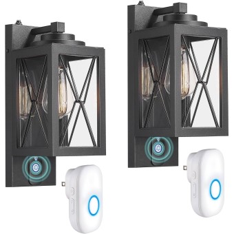 Outdoor Sconce Wall Lighting 2 Pack, Outdoor Lighting, Exterior Wall Mounted Light Fixtures with Doorbell for Porch Patio, Matte Black with Clear Glass Shade, 5HW70B2-PC-D BK