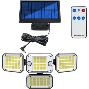 Solar Outdoor Lights 2 Motion Sensor, 4 Head 3000LM 296 LED Solar IP65 Waterproof Security Flood Lights with Remote Control, 270°Wide Angle 3 Modes Flood Lights Outdoor with 16.4ft Cable