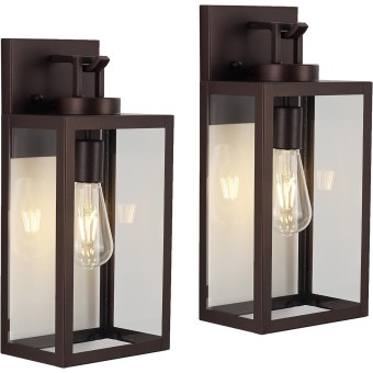 Large Outdoor Wall Lantern 2 Pack, Oil Rubbed Bronze Exterior Lights Fixture, Clear Glass Outside Wall Light for House Garage Doorway Patio Porch