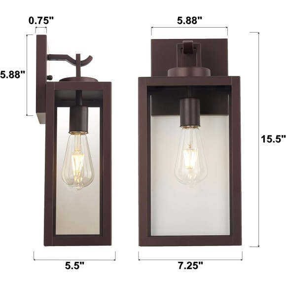 Large Outdoor Wall Lantern 2 Pack, Oil Rubbed Bronze Exterior Lights Fixture, Clear Glass Outside Wall Light for House Garage Doorway Patio Porch