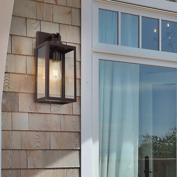 Large Outdoor Wall Lantern 2 Pack, Oil Rubbed Bronze Exterior Lights Fixture, Clear Glass Outside Wall Light for House Garage Doorway Patio Porch