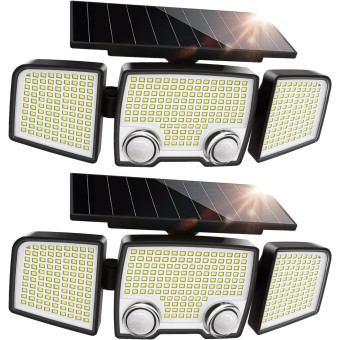 Solar Outdoor Lights 332 LED 7000K, Super Bright Motion Sensor Outdoor Lights with 2 Sensors, IP65 Waterproof 270 Wide Angle Solar Flood Lights with 3 Modes for Garden Patio Yard - 2 Pack