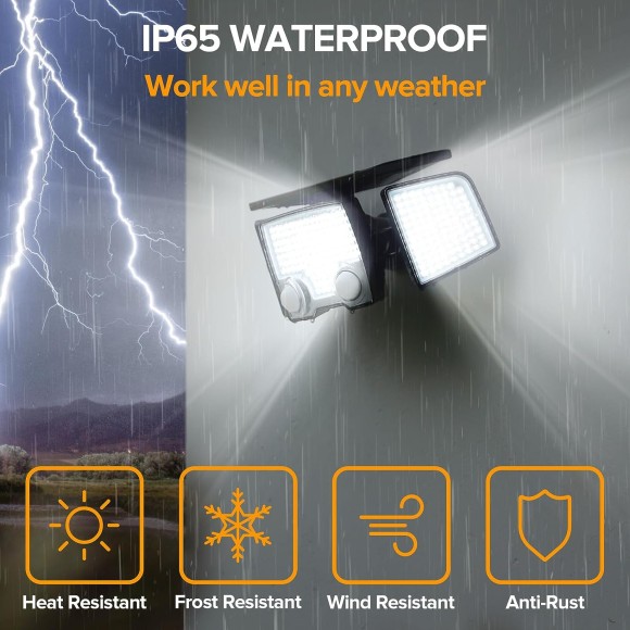 Solar Outdoor Lights 332 LED 7000K, Super Bright Motion Sensor Outdoor Lights with 2 Sensors, IP65 Waterproof 270 Wide Angle Solar Flood Lights with 3 Modes for Garden Patio Yard - 2 Pack