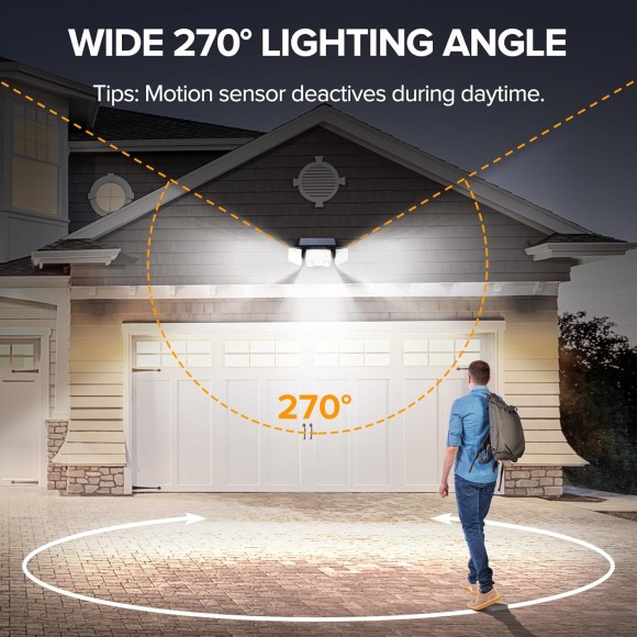 Solar Outdoor Lights 332 LED 7000K, Super Bright Motion Sensor Outdoor Lights with 2 Sensors, IP65 Waterproof 270 Wide Angle Solar Flood Lights with 3 Modes for Garden Patio Yard - 2 Pack