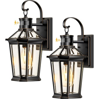 Motion Sensor Outdoor Wall Lights, Exterior Light Fixture Wall Mount for House Front Porch Light, Black Anti-rust Aluminium Modern Outdoor Wall Sconce Lantern for Garage 2 Pack