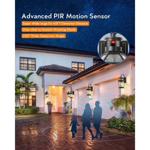 Motion Sensor Outdoor Wall Lights, Exterior Light Fixture Wall Mount for House Front Porch Light, Black Anti-rust Aluminium Modern Outdoor Wall Sconce Lantern for Garage 2 Pack