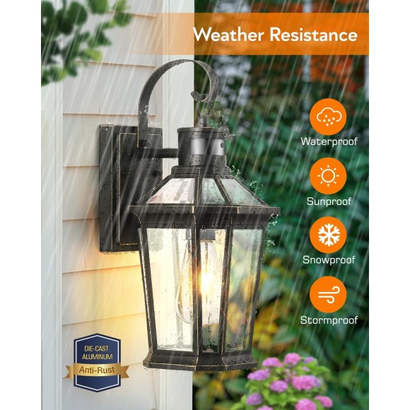 Motion Sensor Outdoor Wall Lights, Exterior Light Fixture Wall Mount for House Front Porch Light, Black Anti-rust Aluminium Modern Outdoor Wall Sconce Lantern for Garage 2 Pack
