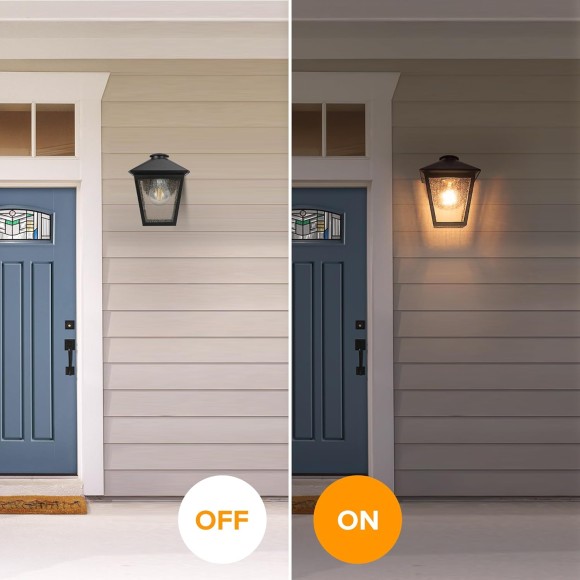 Outdoor Wall Light Fixtures, Exterior Waterproof Wall Sconce Light Fixtures, Anti-Rust E26 Socket Wall Lantern Porch Lights with Seeded Glass, Wall Mounted Black Outdoor Lights for House, 2 Pack