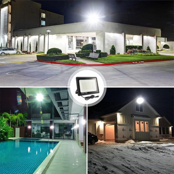 4Pack LED Flood Light Outdoor,100W LED Work Light 11000lmwith 6FT US Plug,IP66 Waterproof Exterior Security Lights,6000K Daylight White Outside Floodlights Slim Design for Playground Yard