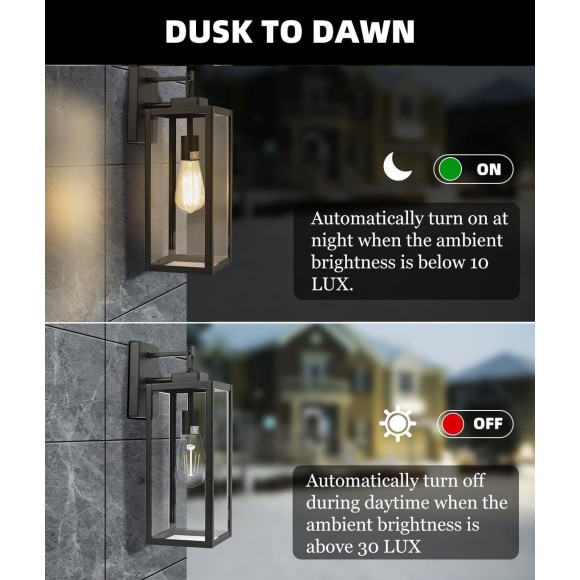 Large Size Wall Lights Outdoor Dusk to Dawn, 18 Inch Outdoor Wall Lantern, 2 Pack Wall Mount Light, Exterior Wall Sconce Light Fixture for Porch Patio, Sensor Outdoor Lighting with E26 Socket
