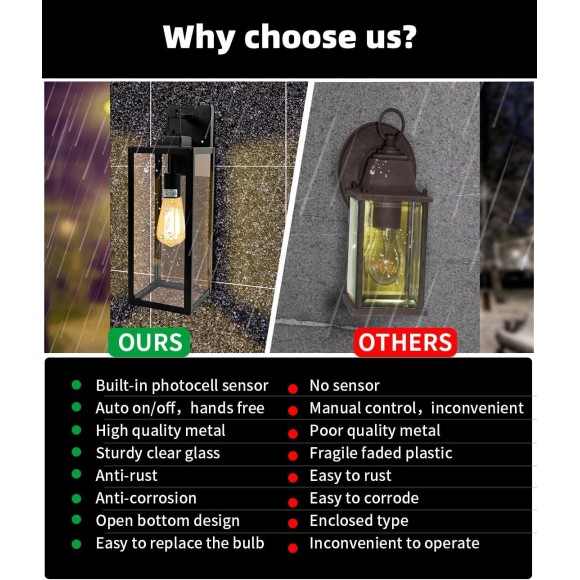 Large Size Wall Lights Outdoor Dusk to Dawn, 18 Inch Outdoor Wall Lantern, 2 Pack Wall Mount Light, Exterior Wall Sconce Light Fixture for Porch Patio, Sensor Outdoor Lighting with E26 Socket