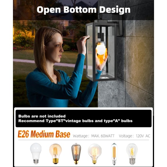 Large Size Wall Lights Outdoor Dusk to Dawn, 18 Inch Outdoor Wall Lantern, 2 Pack Wall Mount Light, Exterior Wall Sconce Light Fixture for Porch Patio, Sensor Outdoor Lighting with E26 Socket