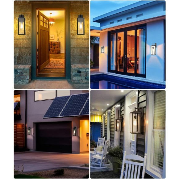 Large Size Wall Lights Outdoor Dusk to Dawn, 18 Inch Outdoor Wall Lantern, 2 Pack Wall Mount Light, Exterior Wall Sconce Light Fixture for Porch Patio, Sensor Outdoor Lighting with E26 Socket