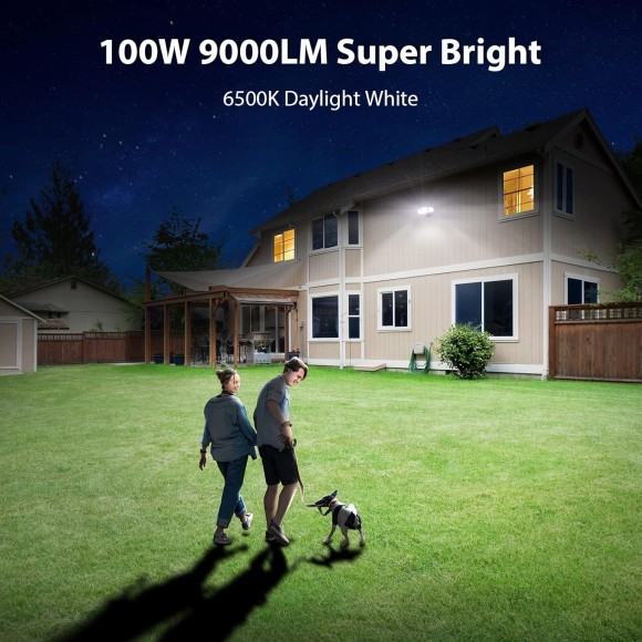 100W Motion Sensor Light Outdoor & 2 Pack Solar Outdoor Lights with 6 Heads, 496 LED Motion Sensor Lights 3 Levels of Brightness, 3 Lighting Modes LED Security Flood Lights with Remote Control