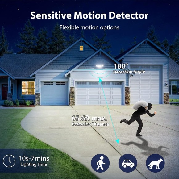 100W Motion Sensor Light Outdoor & 2 Pack Solar Outdoor Lights with 6 Heads, 496 LED Motion Sensor Lights 3 Levels of Brightness, 3 Lighting Modes LED Security Flood Lights with Remote Control