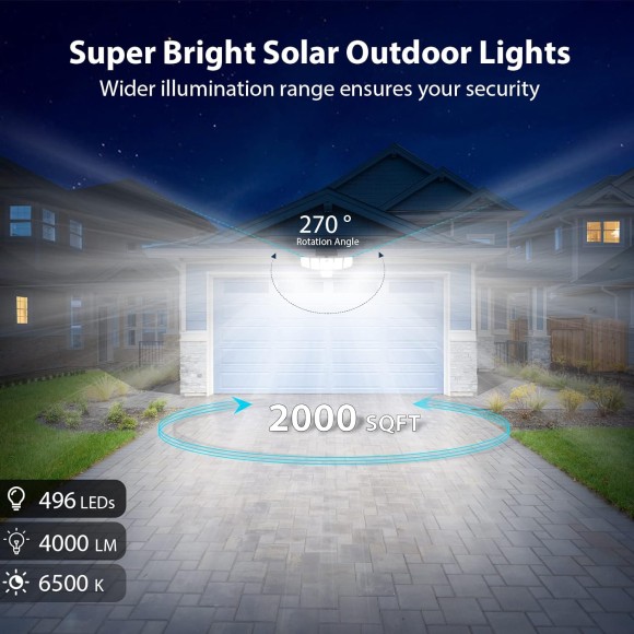 100W Motion Sensor Light Outdoor & 2 Pack Solar Outdoor Lights with 6 Heads, 496 LED Motion Sensor Lights 3 Levels of Brightness, 3 Lighting Modes LED Security Flood Lights with Remote Control