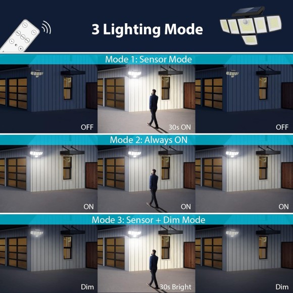 100W Motion Sensor Light Outdoor & 2 Pack Solar Outdoor Lights with 6 Heads, 496 LED Motion Sensor Lights 3 Levels of Brightness, 3 Lighting Modes LED Security Flood Lights with Remote Control