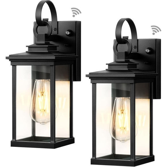 Outdoor Wall Light Fixtures, Exterior Wall Lighting, Porch Sconces Wall Mounted Lanterns with E26 Sockets, Matte Black Wall Lamps for Patio Front Door Entryway, 2-Pack Waterproof