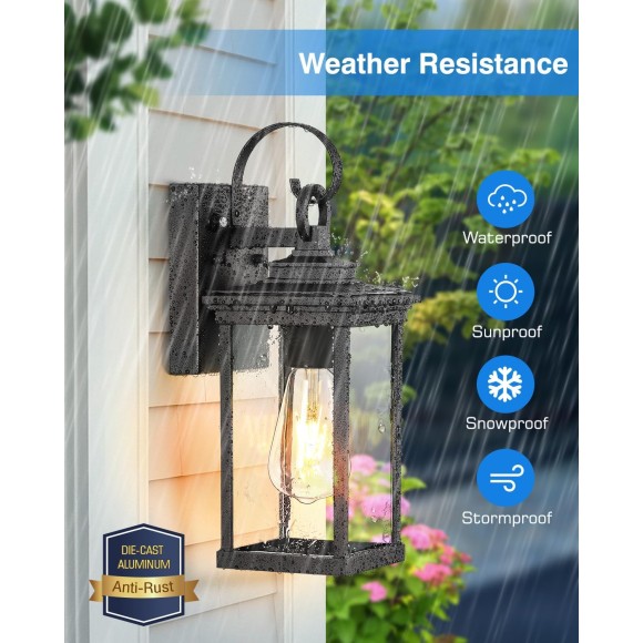 Outdoor Wall Light Fixtures, Exterior Wall Lighting, Porch Sconces Wall Mounted Lanterns with E26 Sockets, Matte Black Wall Lamps for Patio Front Door Entryway, 2-Pack Waterproof