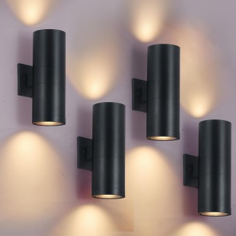 Outdoor Wall Sconces, Exterior Wall Lights Up and Down Source, Aluminum Modern Matte Black Sconces Wall Lamp, Outdoor Light Fixtures for Porch Garage Patio Doorway Entryway（4 Pack）