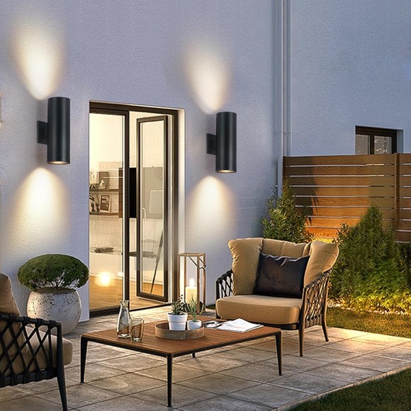 Outdoor Wall Sconces, Exterior Wall Lights Up and Down Source, Aluminum Modern Matte Black Sconces Wall Lamp, Outdoor Light Fixtures for Porch Garage Patio Doorway Entryway（4 Pack）