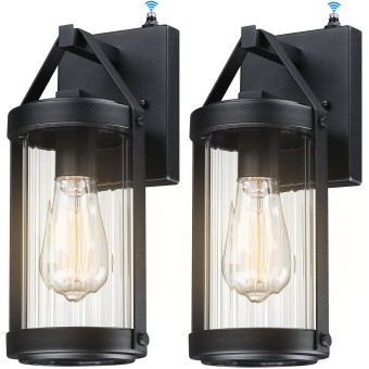 2 Pack Sensor Outdoor Wall Sconce Lighting Black Exterior Porch Lantern Waterproof Outside Garage Light Fixtures Wall Mount for House Patio Entryway
