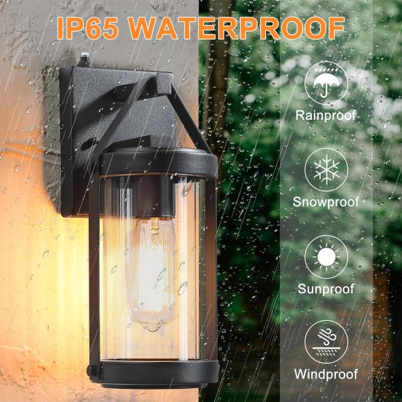 2 Pack Sensor Outdoor Wall Sconce Lighting Black Exterior Porch Lantern Waterproof Outside Garage Light Fixtures Wall Mount for House Patio Entryway