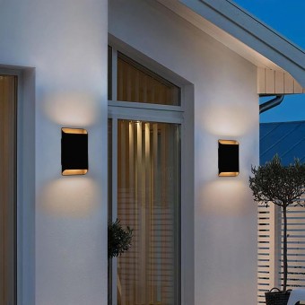 Modern Outdoor Wall Lights Exterior, 9 inch Up and Down LED Wall Sconce, Black Porch Light Fixture Wall Mount, Waterproof Lighting for Commercial Outdoor,House,Patio,Garage,Indoor, 2 Packs
