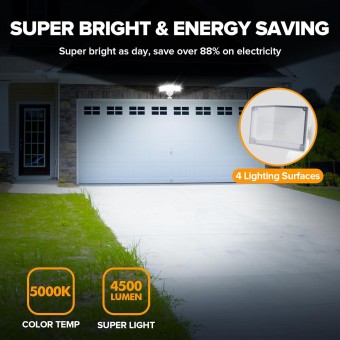 4500LM LED Security Lights Motion Sensor Light Outdoor, 5000K Daylight, IP65 Waterproof, Dusk to Dawn, 3 Head Motion Detected Flood Light for Garage, Yard, Porch(White)
