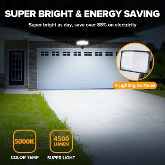 4500LM LED Security Lights Motion Sensor Light Outdoor, 5000K Daylight, IP65 Waterproof, Dusk to Dawn, 3 Head Motion Detected Flood Light for Garage, Yard, Porch (Black)