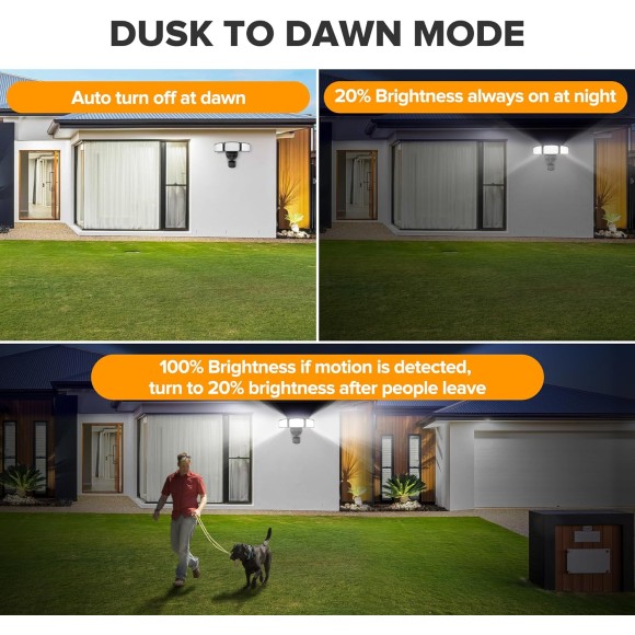 4500LM LED Security Lights Motion Sensor Light Outdoor, 5000K Daylight, IP65 Waterproof, Dusk to Dawn, 3 Head Motion Detected Flood Light for Garage, Yard, Porch (Black)