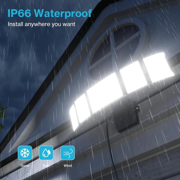 100W Flood Lights Outdoor Plug in, 10000LM LED Security Light, 6500K Exterior Flood Lights with 5 Adjustable Heads, IP65 Waterproof Outdoor LED safety lamp for Backyard Garage Patio Black