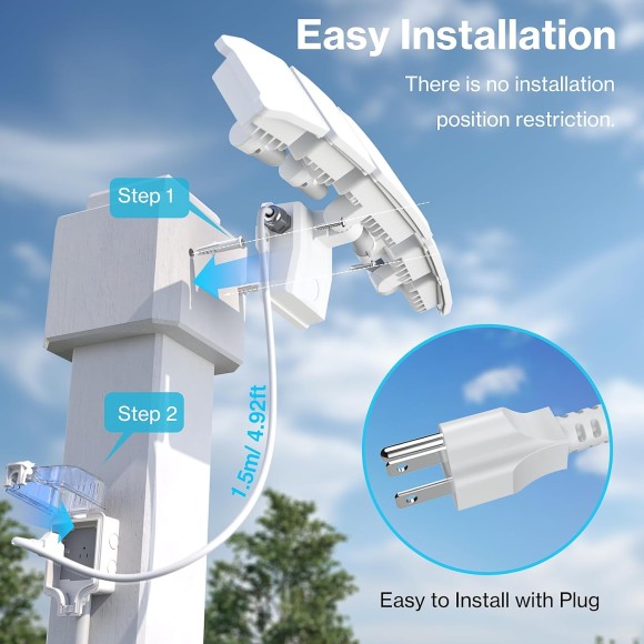 100W Flood Lights Outdoor Plug in, 10000LM LED Security Light, 6500K Exterior Flood Lights with 5 Adjustable Heads, IP65 Waterproof Outdoor LED safety lamp for Backyard Garage Patio White