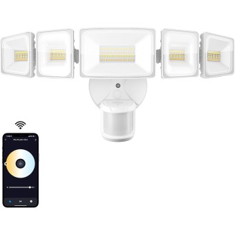 5 Heads 55W Smart LED Security Lights Motion Sensor Outdoor, 360° Illumination WiFi Alexa Flood Light 5500LM APP Control, 2500K-6500K Exterior Motion Detector, IP65 Wall Light for Yard, White