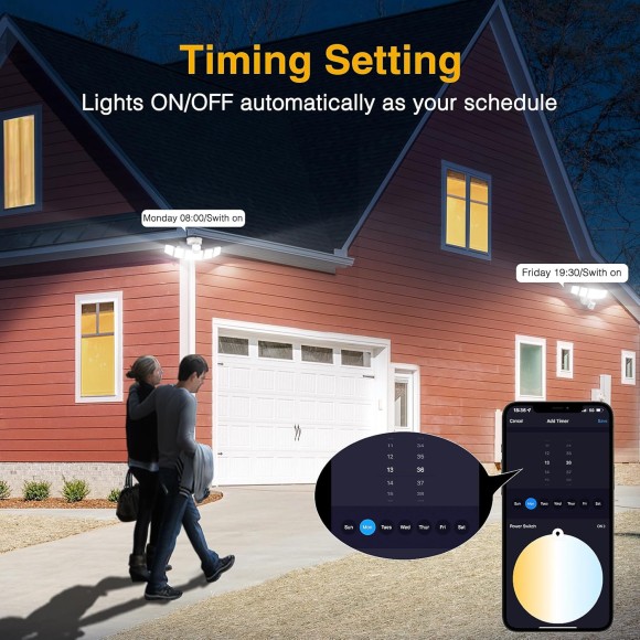 5 Heads 55W Smart LED Security Lights Motion Sensor Outdoor, 360° Illumination WiFi Alexa Flood Light 5500LM APP Control, 2500K-6500K Exterior Motion Detector, IP65 Wall Light for Yard, White