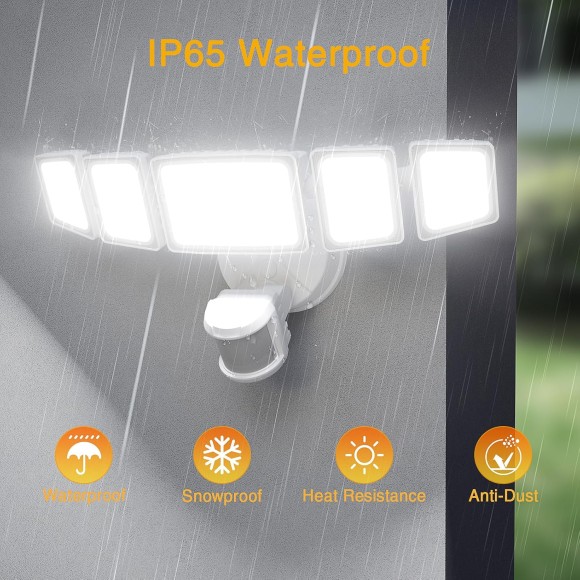5 Heads 55W Smart LED Security Lights Motion Sensor Outdoor, 360° Illumination WiFi Alexa Flood Light 5500LM APP Control, 2500K-6500K Exterior Motion Detector, IP65 Wall Light for Yard, White