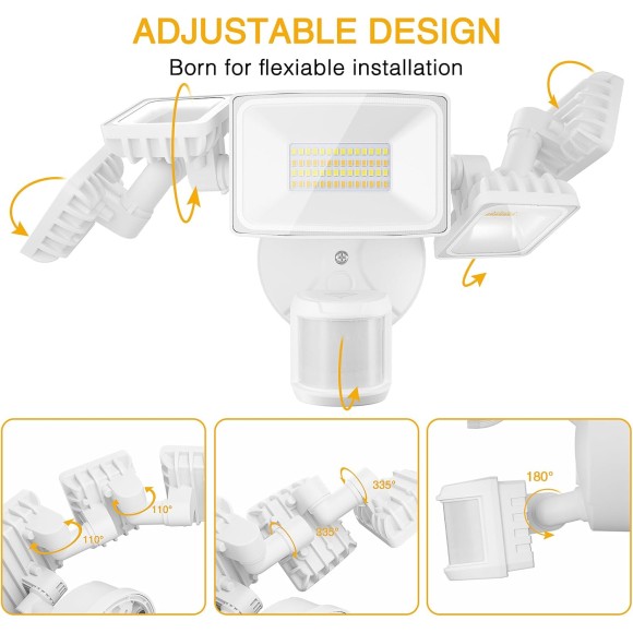 5 Heads 55W Smart LED Security Lights Motion Sensor Outdoor, 360° Illumination WiFi Alexa Flood Light 5500LM APP Control, 2500K-6500K Exterior Motion Detector, IP65 Wall Light for Yard, White