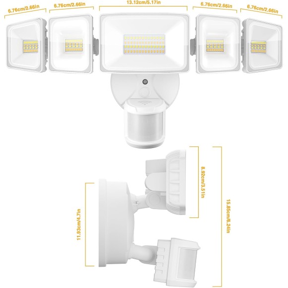 5 Heads 55W Smart LED Security Lights Motion Sensor Outdoor, 360° Illumination WiFi Alexa Flood Light 5500LM APP Control, 2500K-6500K Exterior Motion Detector, IP65 Wall Light for Yard, White