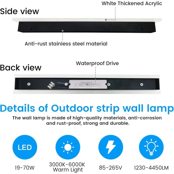 Outdoor Wall Light Fixture - 59inch Black Exterior Wall Sconces, Outside Garage Exterior Lights, Dimmable Modern Outdoor Wall Mount Lighting for House, Porch, Patio, Front Door, Corridor