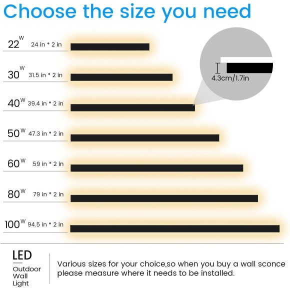 Outdoor Wall Light Fixture - 59inch Black Exterior Wall Sconces, Outside Garage Exterior Lights, Dimmable Modern Outdoor Wall Mount Lighting for House, Porch, Patio, Front Door, Corridor