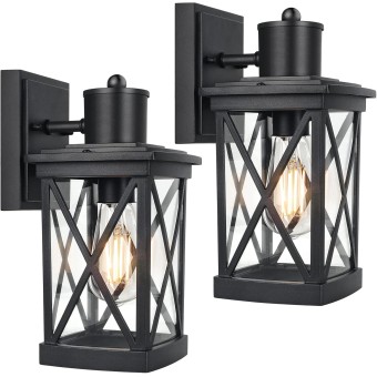 2-Pack Outdoor Wall Light Fixtures Waterproof, Modern Black Exterior Light Fixture Wall Mount, Outside Wall Lantern for House Porch Garage, Anti-rust Outdoor Wall Sconce Lighting, Aluminum&Clear Glass