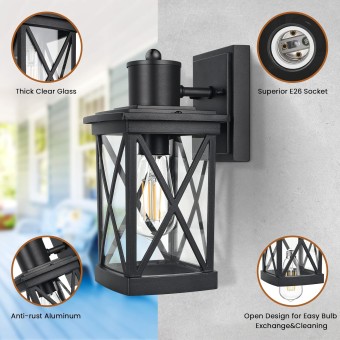 2-Pack Outdoor Wall Light Fixtures Waterproof, Modern Black Exterior Light Fixture Wall Mount, Outside Wall Lantern for House Porch Garage, Anti-rust Outdoor Wall Sconce Lighting, Aluminum&Clear Glass