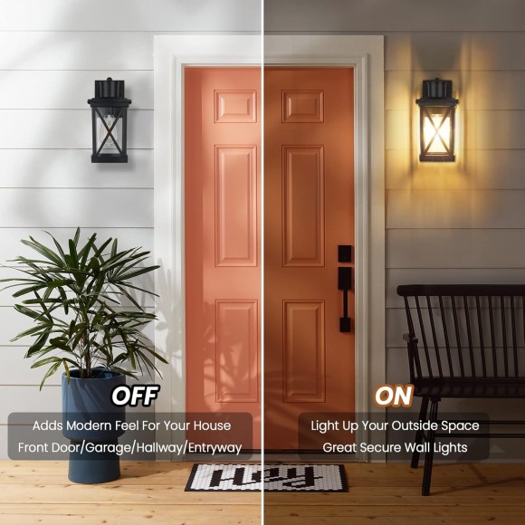 2-Pack Outdoor Wall Light Fixtures Waterproof, Modern Black Exterior Light Fixture Wall Mount, Outside Wall Lantern for House Porch Garage, Anti-rust Outdoor Wall Sconce Lighting, Aluminum&Clear Glass