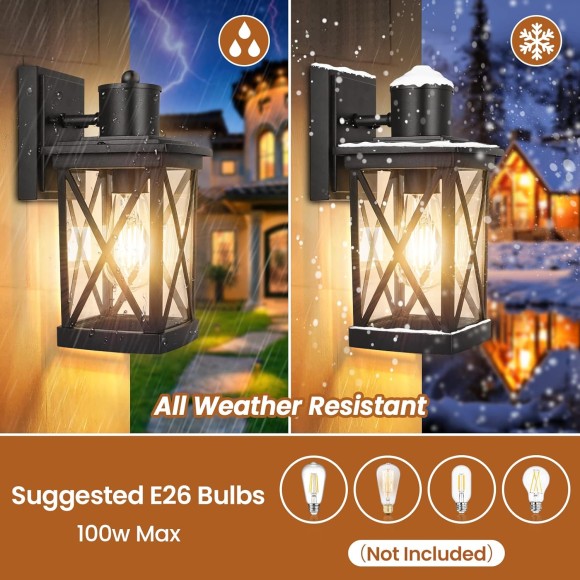 2-Pack Outdoor Wall Light Fixtures Waterproof, Modern Black Exterior Light Fixture Wall Mount, Outside Wall Lantern for House Porch Garage, Anti-rust Outdoor Wall Sconce Lighting, Aluminum&Clear Glass