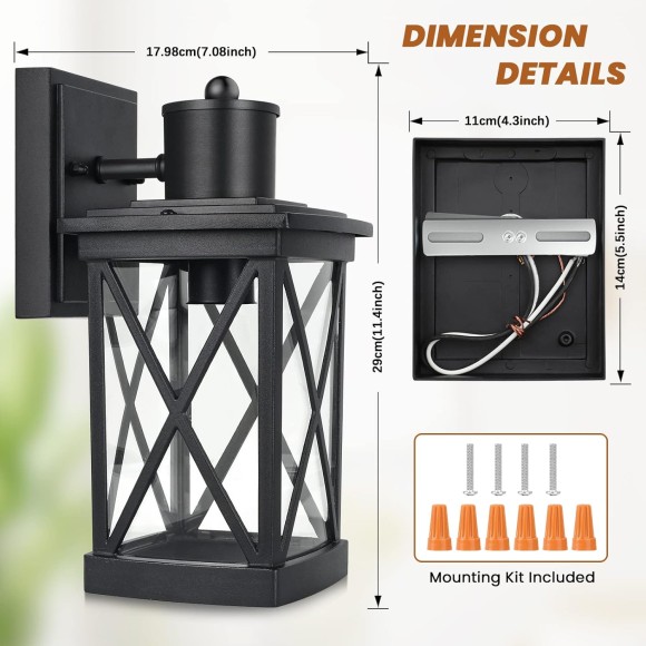 2-Pack Outdoor Wall Light Fixtures Waterproof, Modern Black Exterior Light Fixture Wall Mount, Outside Wall Lantern for House Porch Garage, Anti-rust Outdoor Wall Sconce Lighting, Aluminum&Clear Glass