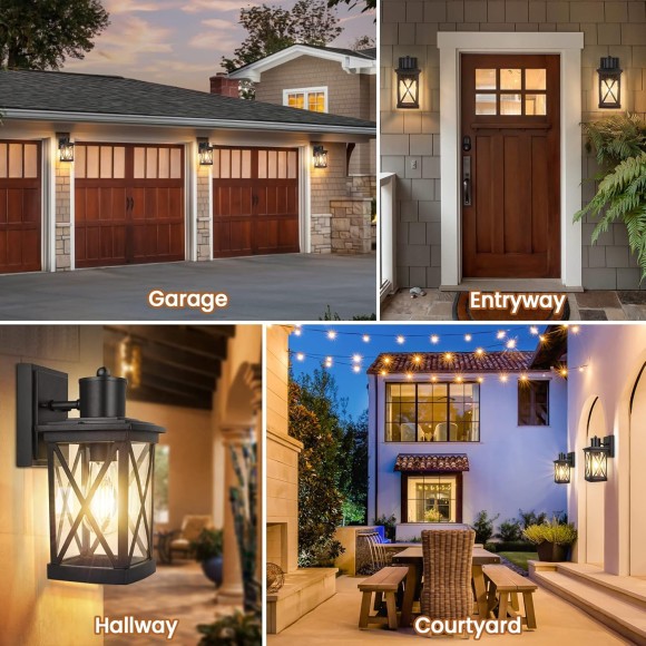 2-Pack Outdoor Wall Light Fixtures Waterproof, Modern Black Exterior Light Fixture Wall Mount, Outside Wall Lantern for House Porch Garage, Anti-rust Outdoor Wall Sconce Lighting, Aluminum&Clear Glass