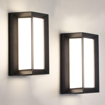 2 Pack Modern LED Outdoor Wall Lights, Black Exterior Wall Sconce & 18W LED Porch Lights Outdoor Lights for House, 4000K Natural White IP65 Waterproof Garage Lights Fixtures for Entrance