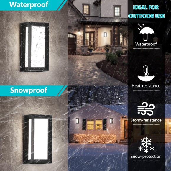 2 Pack Modern LED Outdoor Wall Lights, Black Exterior Wall Sconce & 18W LED Porch Lights Outdoor Lights for House, 4000K Natural White IP65 Waterproof Garage Lights Fixtures for Entrance