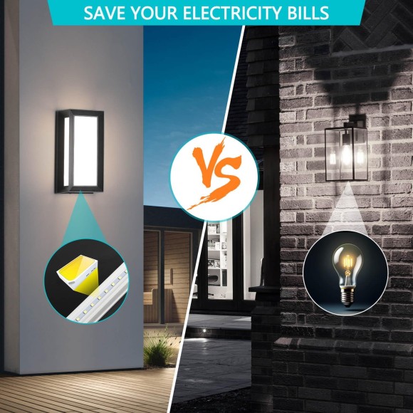 2 Pack Modern LED Outdoor Wall Lights, Black Exterior Wall Sconce & 18W LED Porch Lights Outdoor Lights for House, 4000K Natural White IP65 Waterproof Garage Lights Fixtures for Entrance