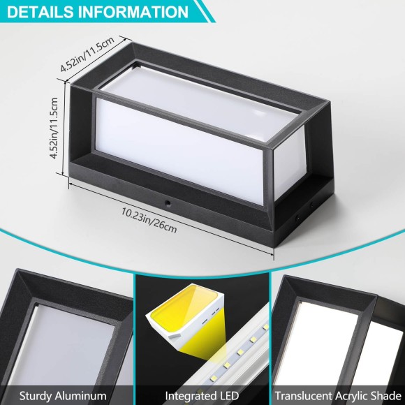 2 Pack Modern LED Outdoor Wall Lights, Black Exterior Wall Sconce & 18W LED Porch Lights Outdoor Lights for House, 4000K Natural White IP65 Waterproof Garage Lights Fixtures for Entrance